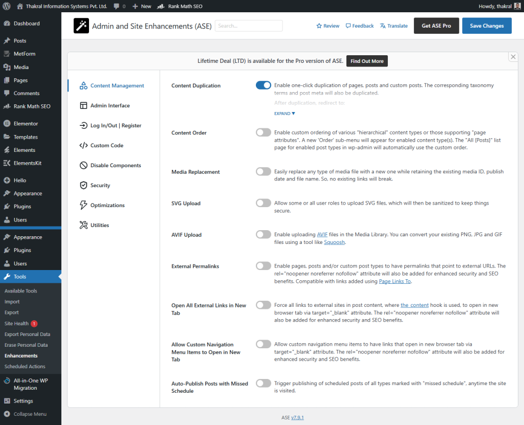 Admin and Site Enhancements