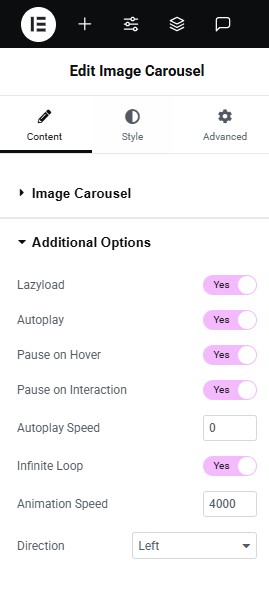 Image Carousel Settings